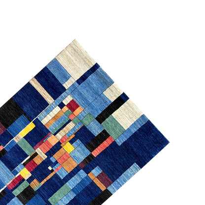 Handgeknüpfter Gabbeh Teppich in Blau, 243x172 cm - German Carpet Shop