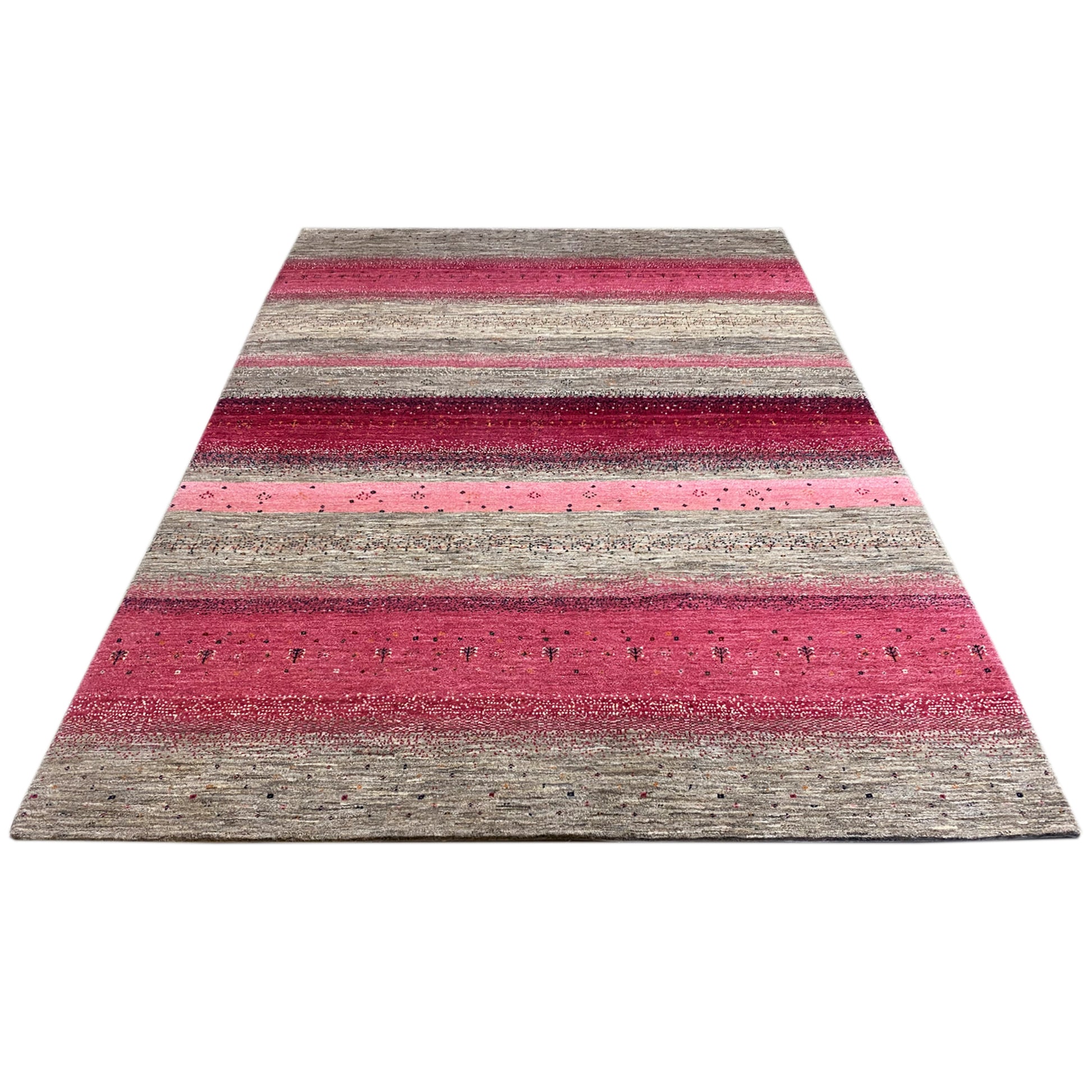Gabbeh Exklusiver Teppich Rosa/Grau 300x200 cm - German Carpet Shop