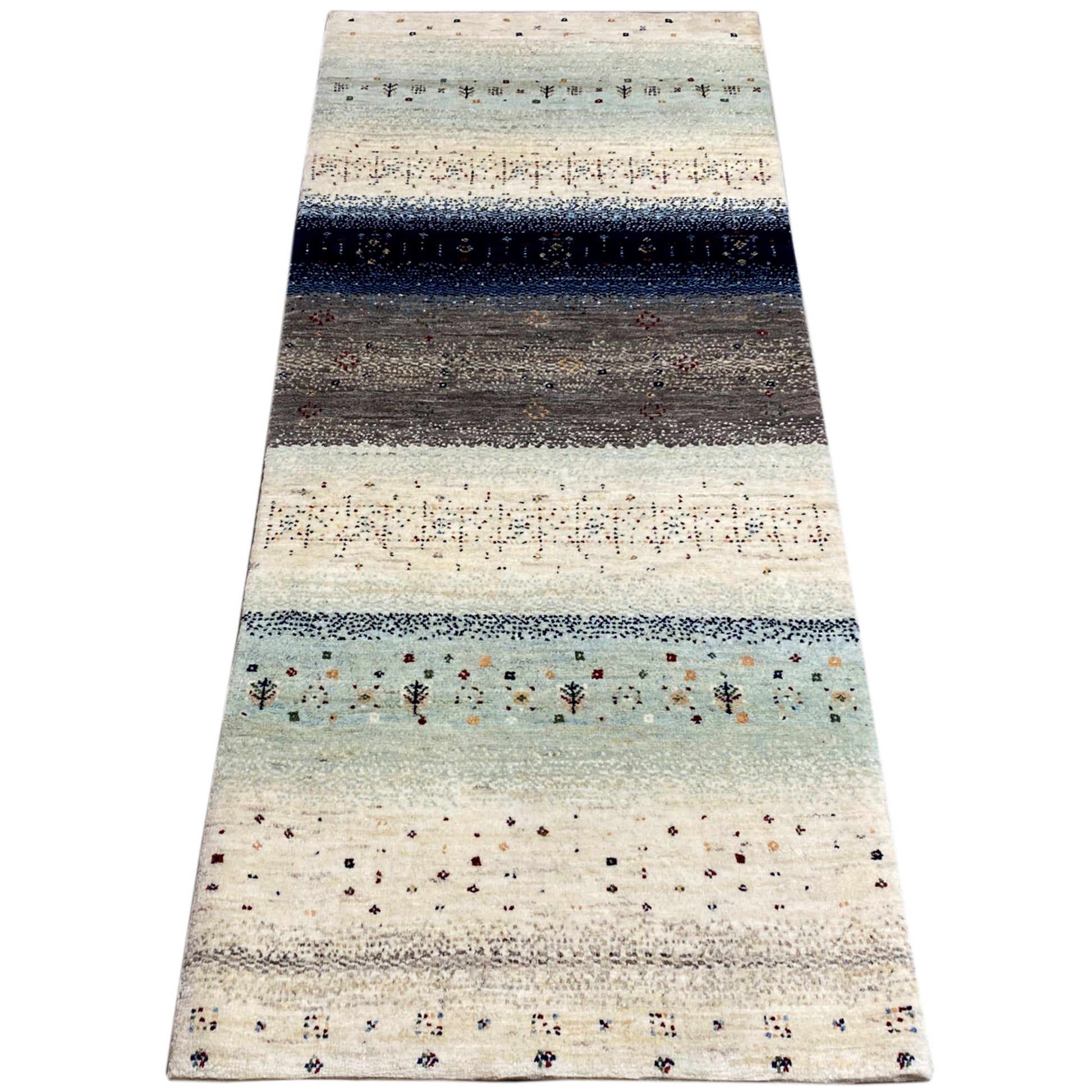 Blauer Gabbeh Teppich Läufer 195x80 cm - German Carpet Shop