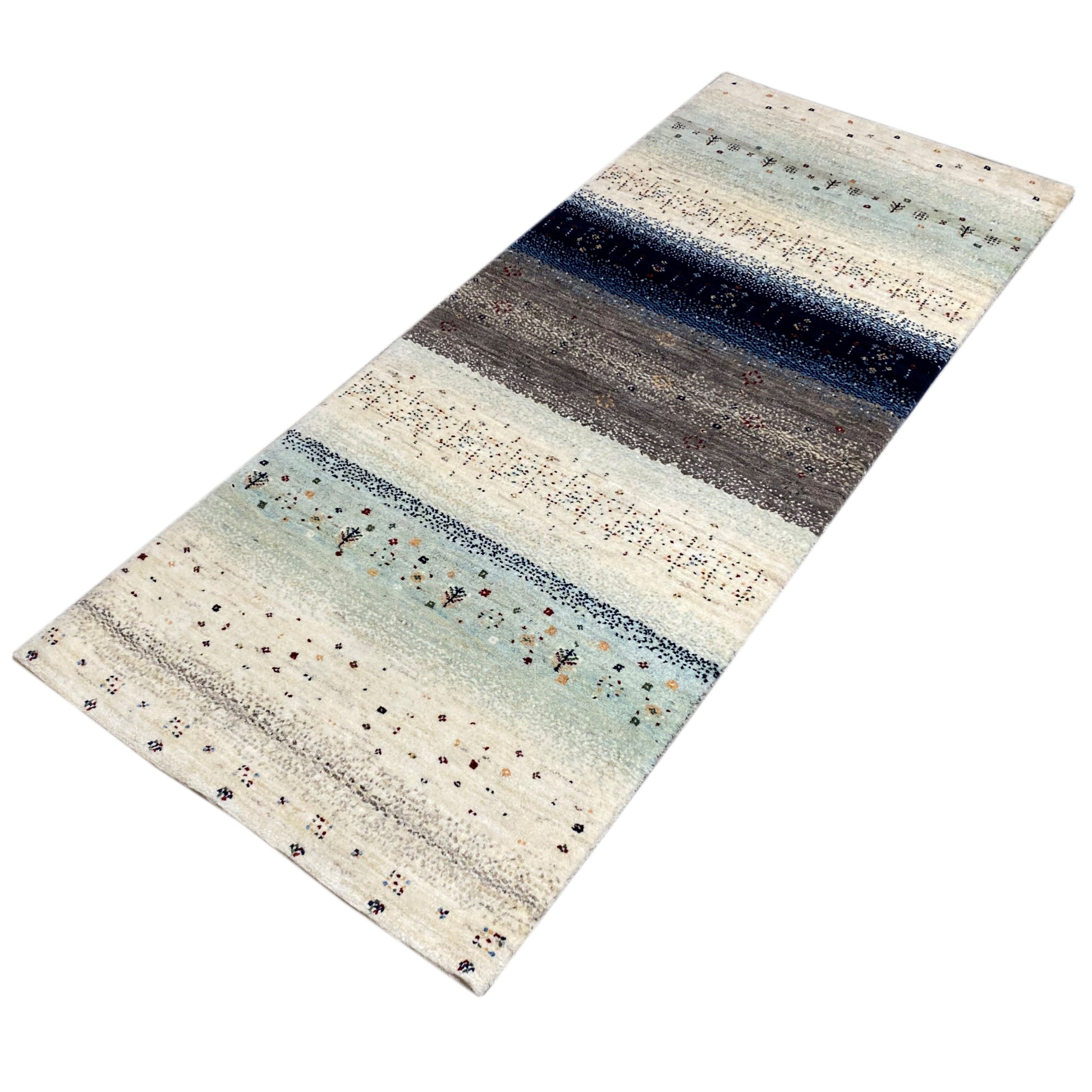 Blauer Gabbeh Teppich Läufer 195x80 cm - German Carpet Shop