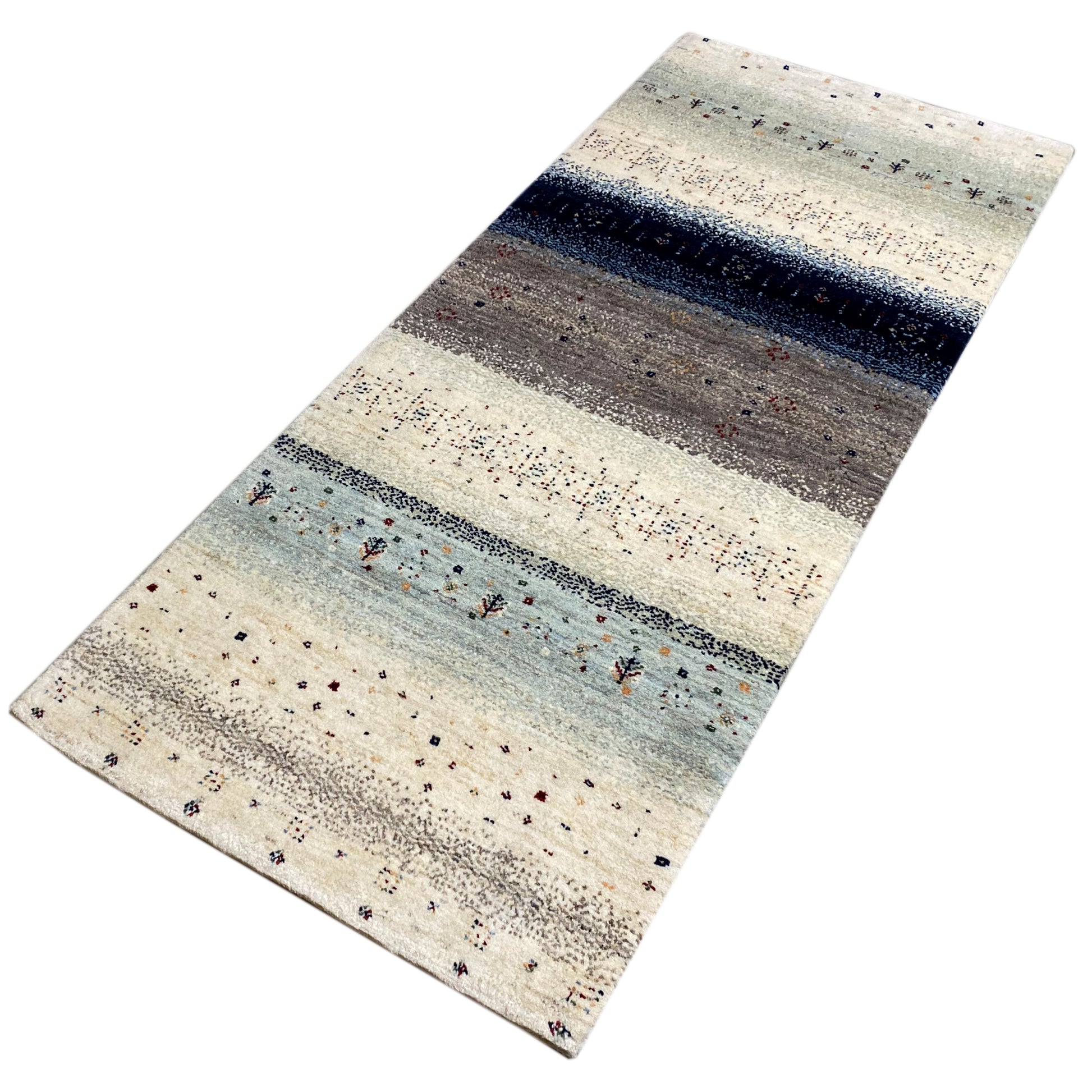 Blauer Gabbeh Teppich Läufer 198x80 cm - German Carpet Shop