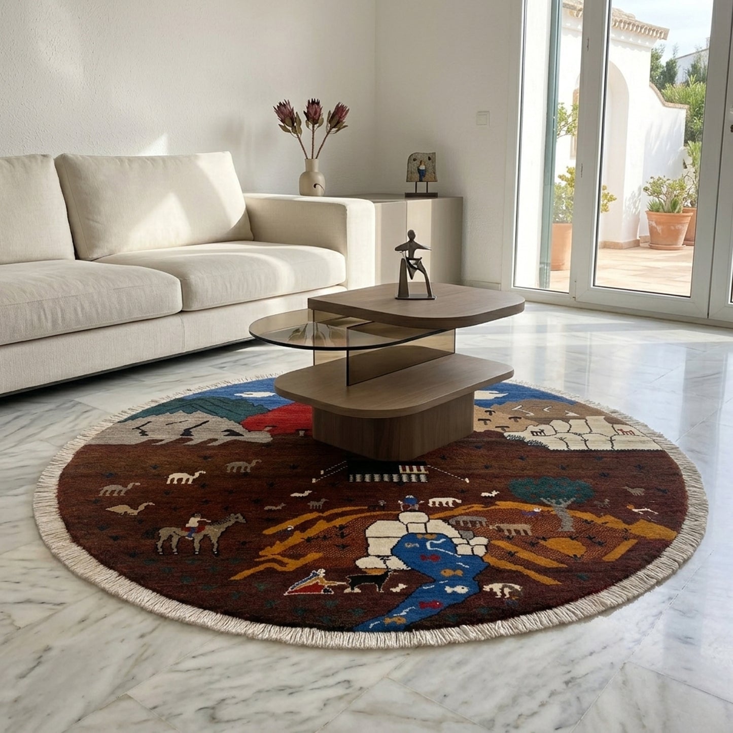 Gabbeh Rug Brown, 107x107 cm