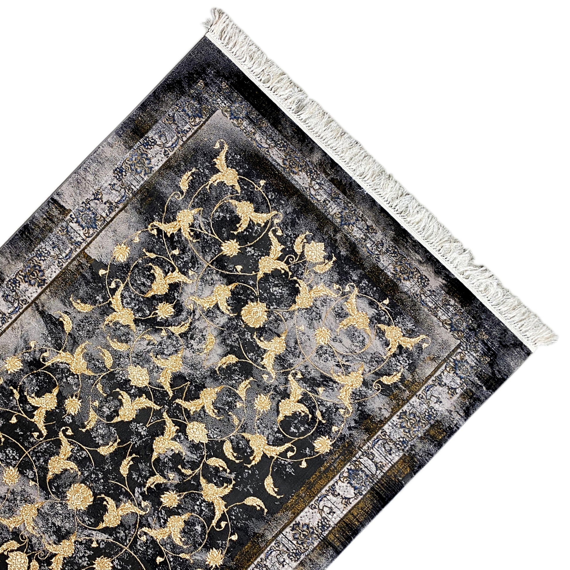 Maschinell gefertigter Polypropylen Teppich mit Fransen, detailreich.