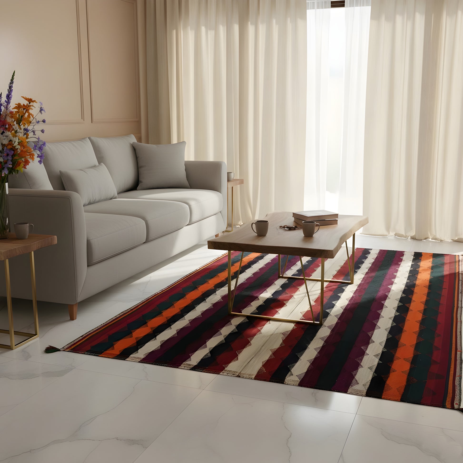 Ethno-Teppich Gestreift Rautenmuster 223x152 cm