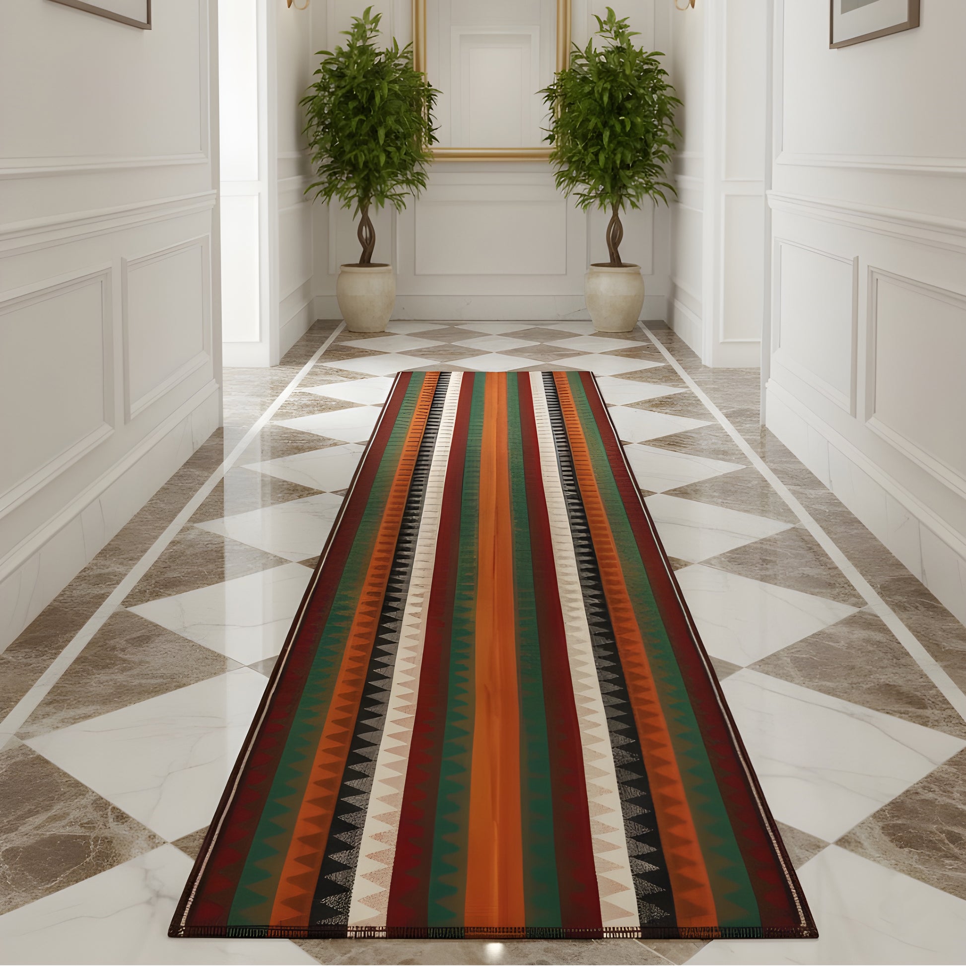 Salon Boho Jajim Läufer aus Wolle mit mehrfarbigen geometrischen Streifen