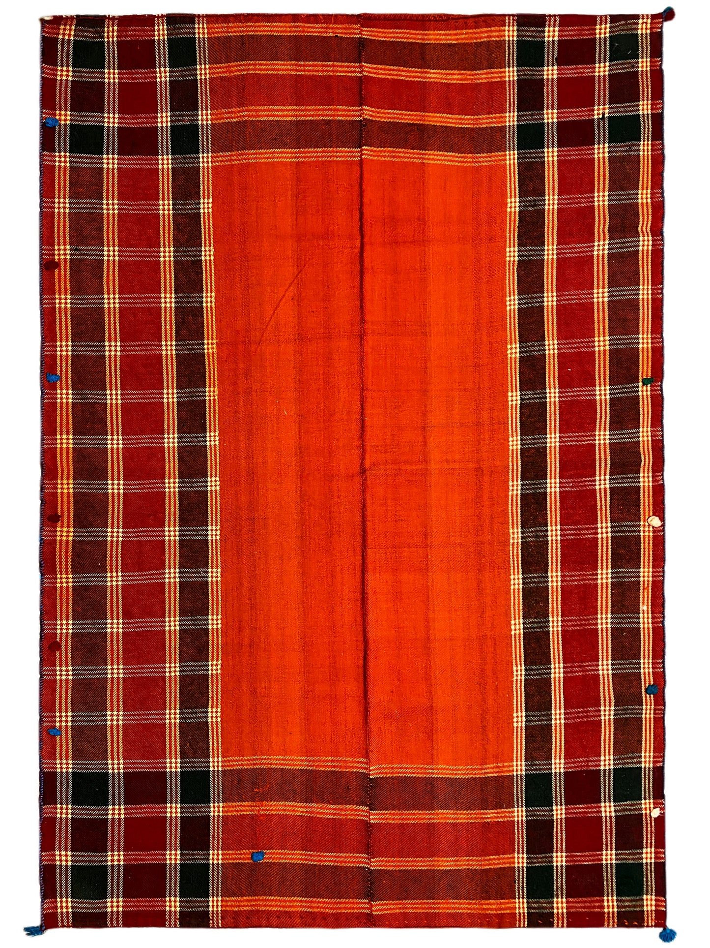 Schlafzimmer orangefarbener Jajim Wollteppich im klassischen karierten Stil