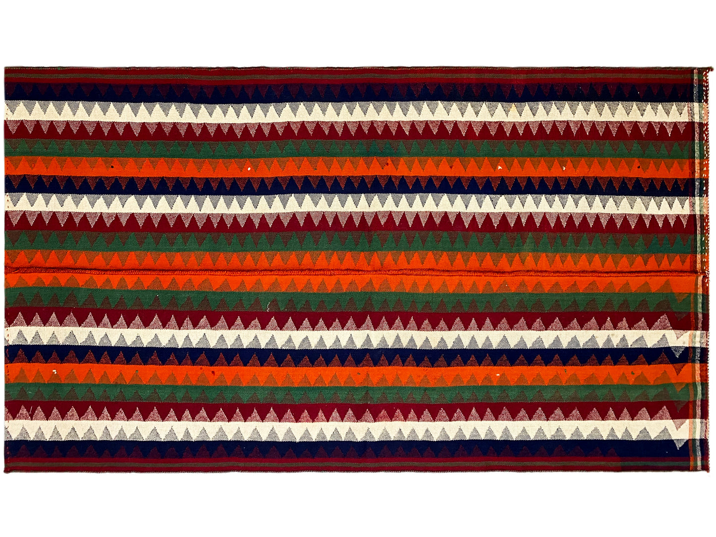 Salon handgefertigter Jajim Teppich bunt mit geometrischer Streifenstruktur