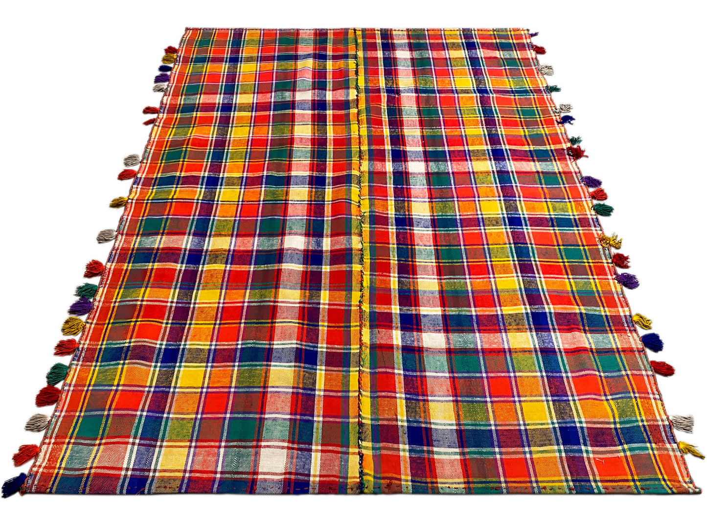 Esszimmer Jajim Wollteppich handgefertigt im mehrfarbigen Karomuster