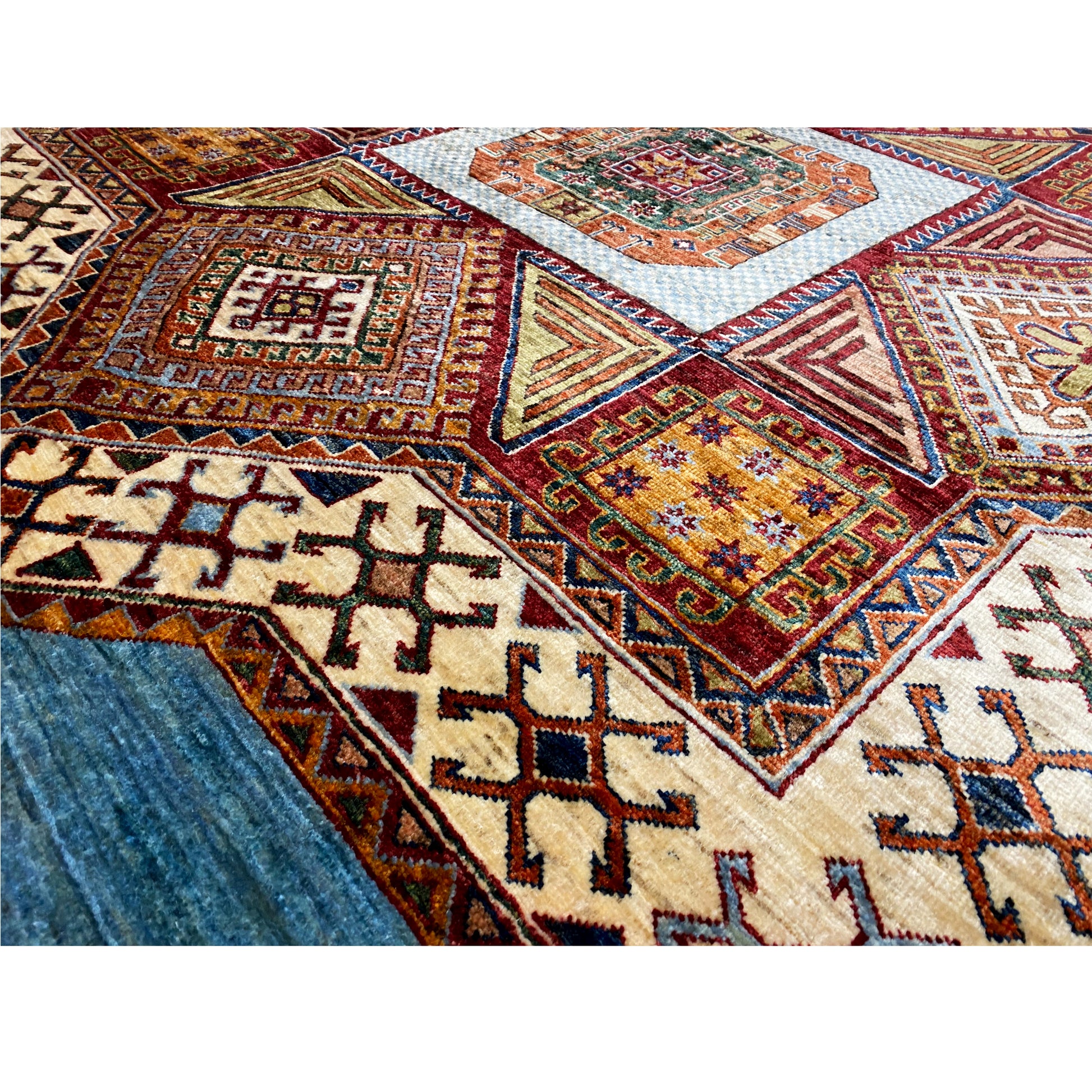 Blauer & Beiger Stern Kazak Teppich - German Carpet Shop