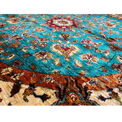 Türkis & Beiger Runder Kazak Teppich, 204x204 cm - German Carpet Shop