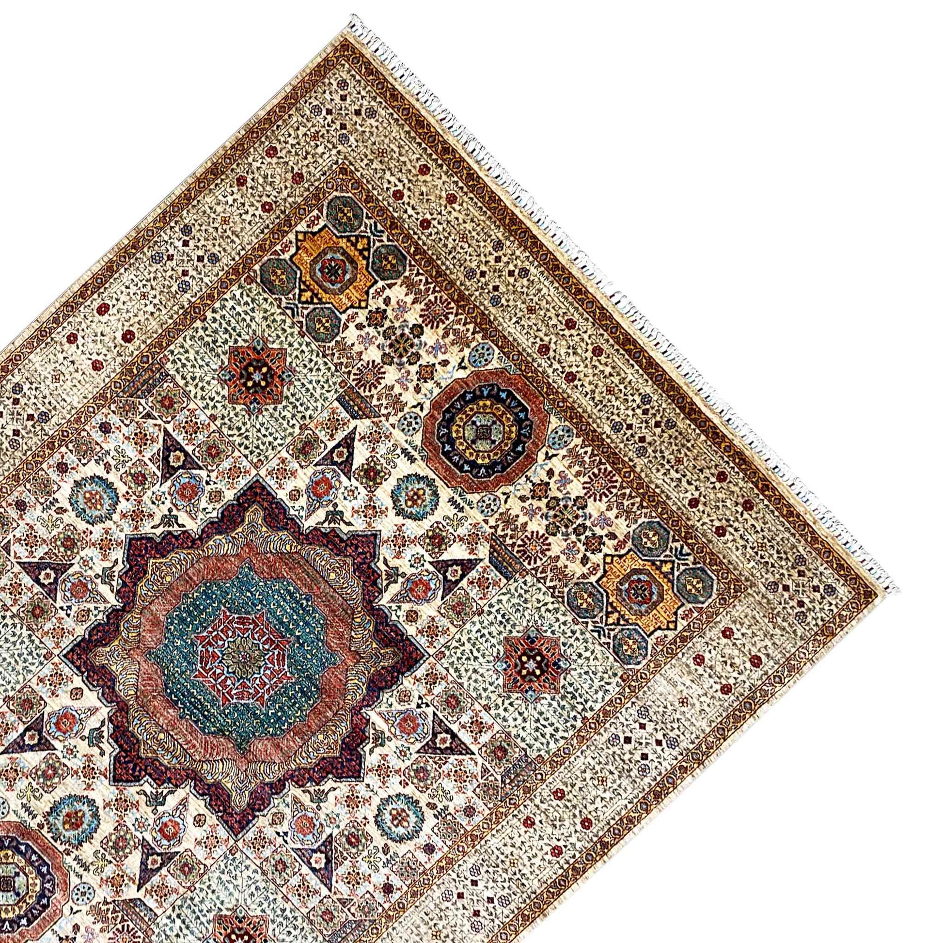 Handgeknüpfter Woll-Khorjin-Teppich, Beige & Multicolor, 296x250 cm - German Carpet Shop
