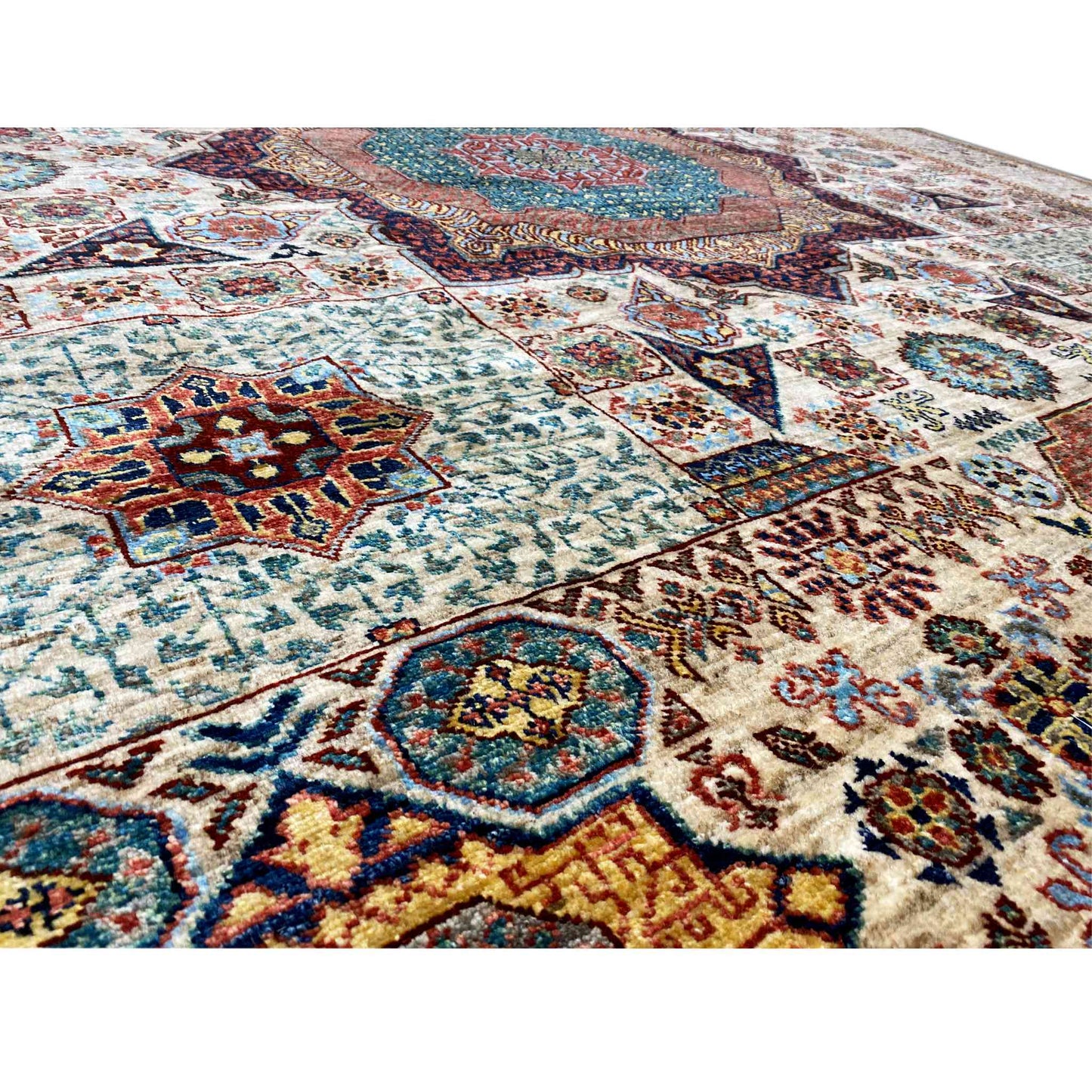 Handgeknüpfter Woll-Khorjin-Teppich, Beige & Multicolor, 296x250 cm - German Carpet Shop