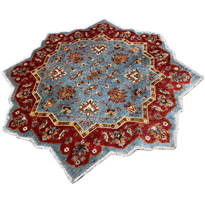 Handgeknüpfter Woll-Stern-Khorjin-Teppich, Blau & Rot, 205x202 cm - German Carpet Shop