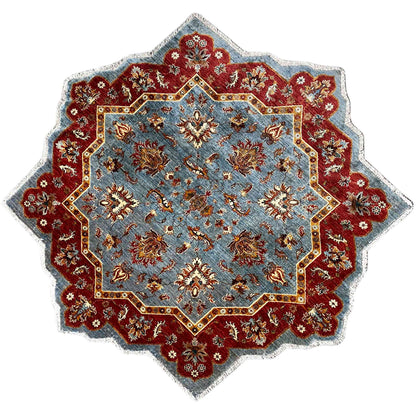 Handgeknüpfter Woll-Stern-Khorjin-Teppich, Blau & Rot, 205x202 cm - German Carpet Shop