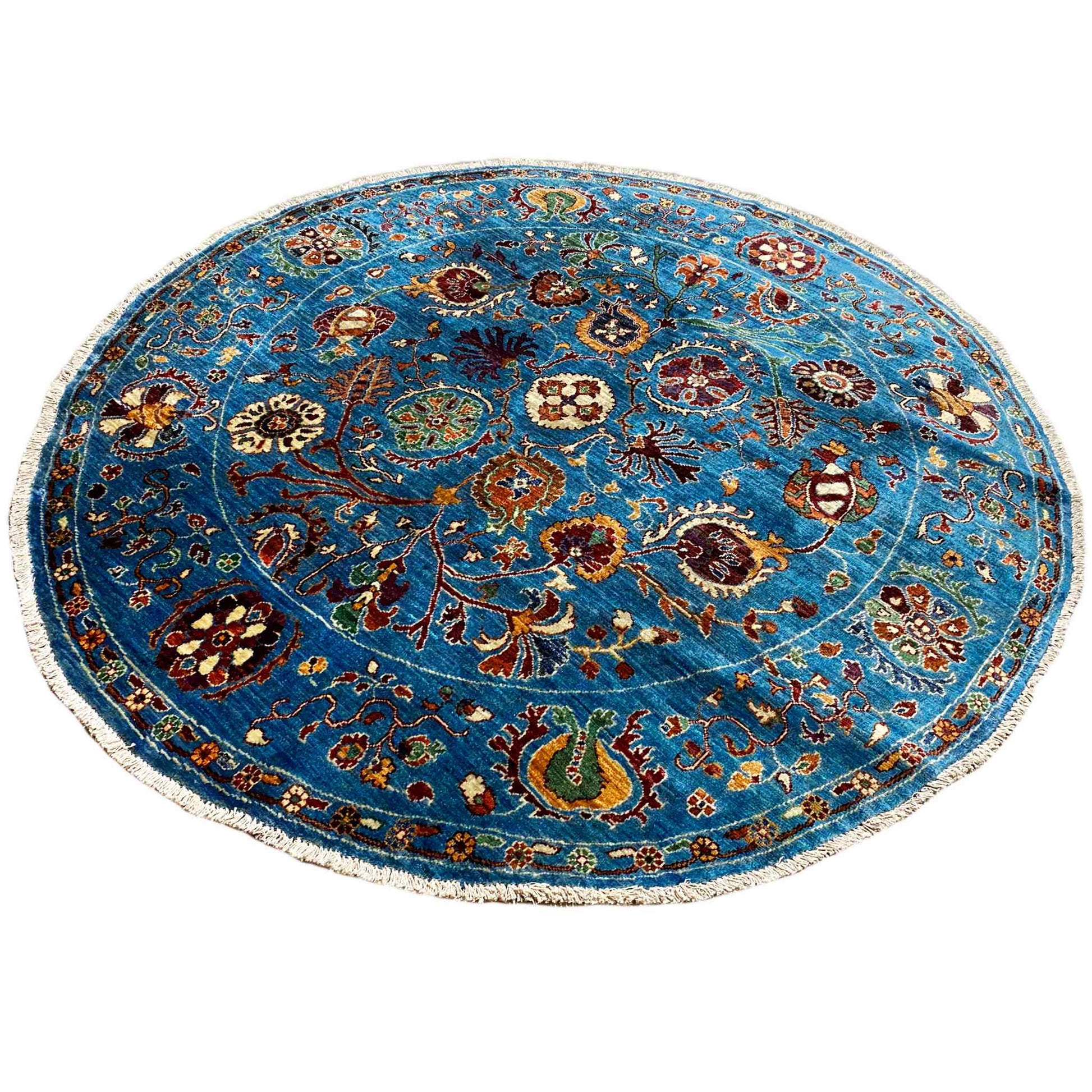 Handgeknüpfter Woll-Rundteppich, Blau, 180x178 cm - German Carpet Shop