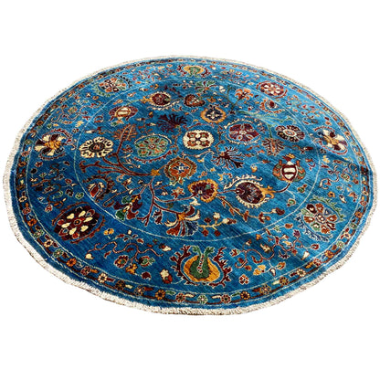 Handgeknüpfter Woll-Rundteppich, Blau, 180x178 cm - German Carpet Shop