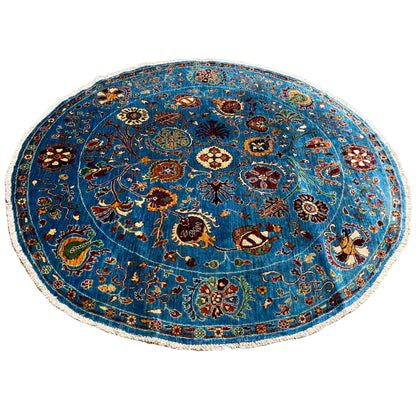 Handgeknüpfter Woll-Rundteppich, Blau, 180x178 cm - German Carpet Shop