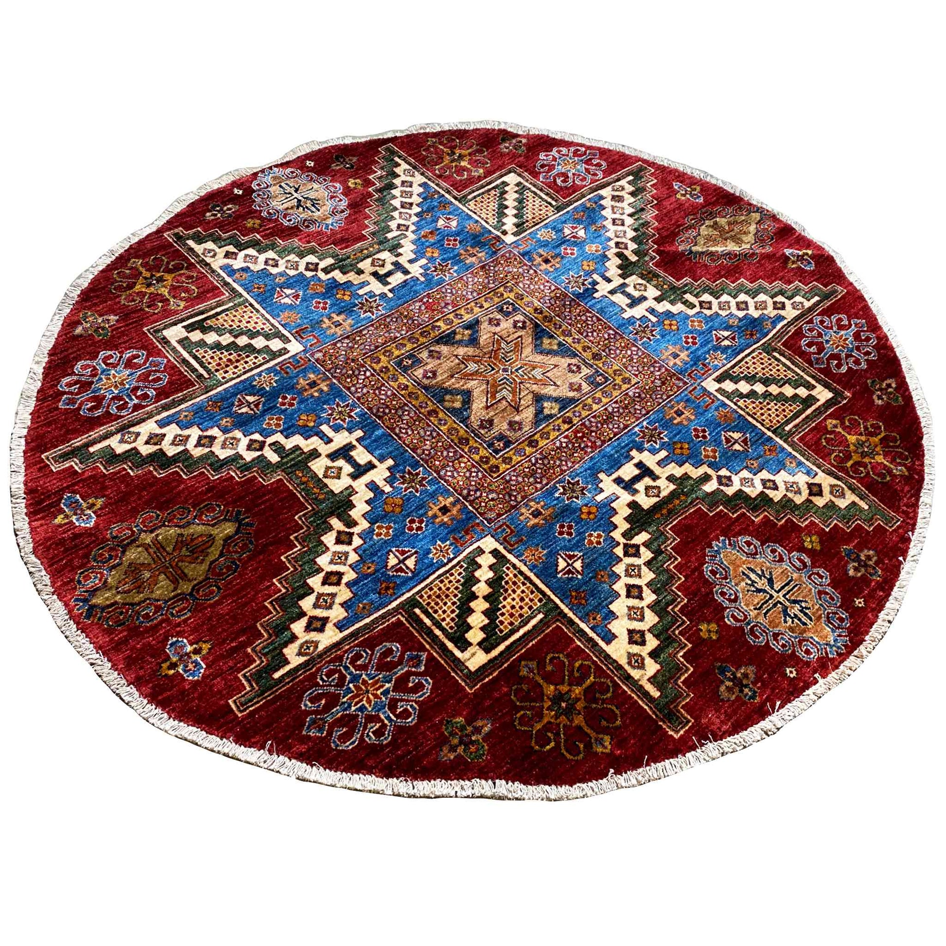 Khorjin-Teppich, Rot & Blau, 180x180 cm - German Carpet Shop