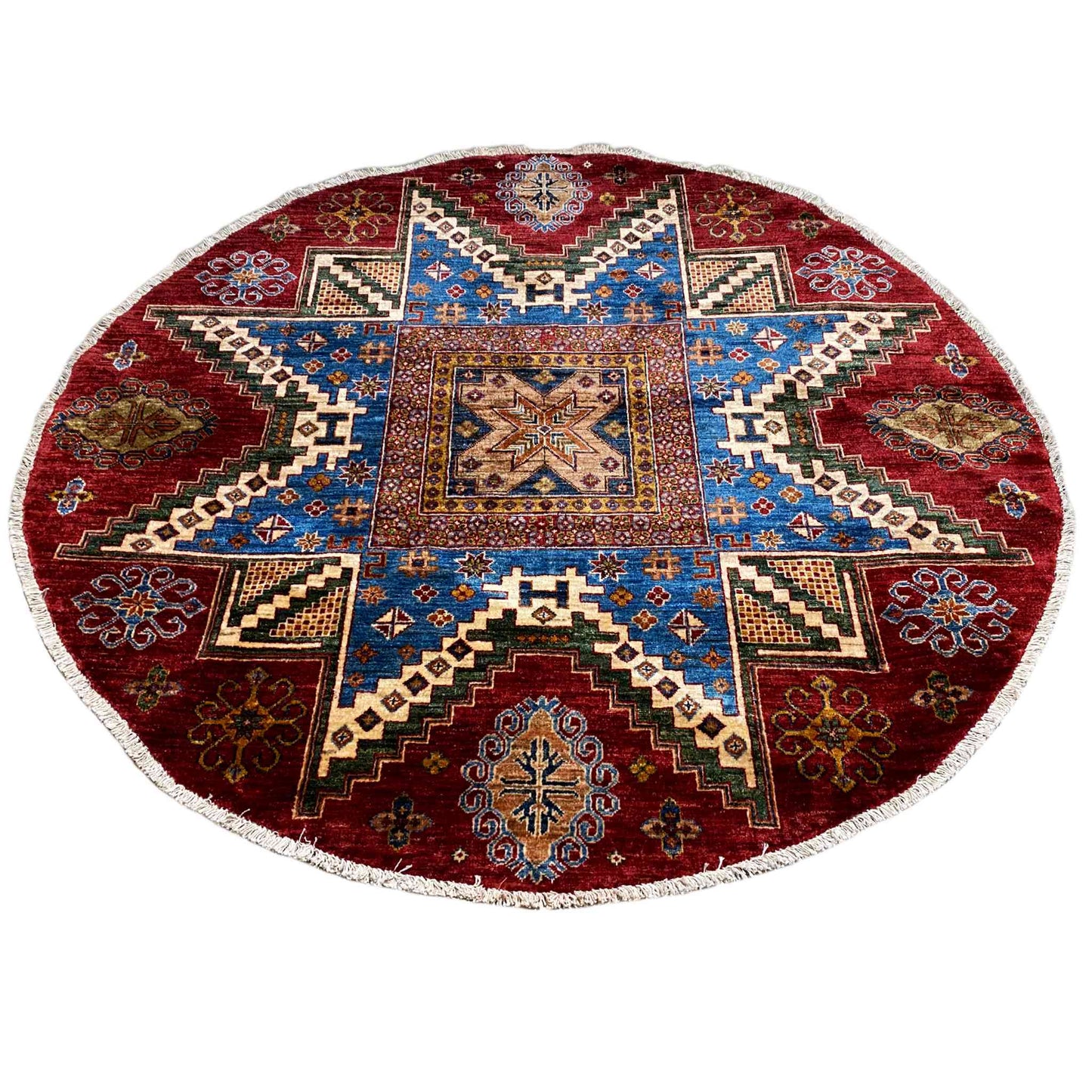 Khorjin-Teppich, Rot & Blau, 180x180 cm - German Carpet Shop