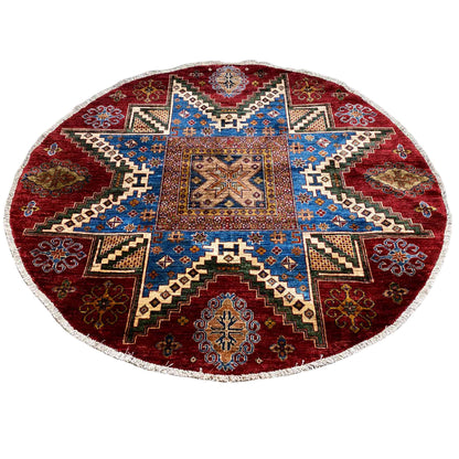 Khorjin-Teppich, Rot & Blau, 180x180 cm - German Carpet Shop