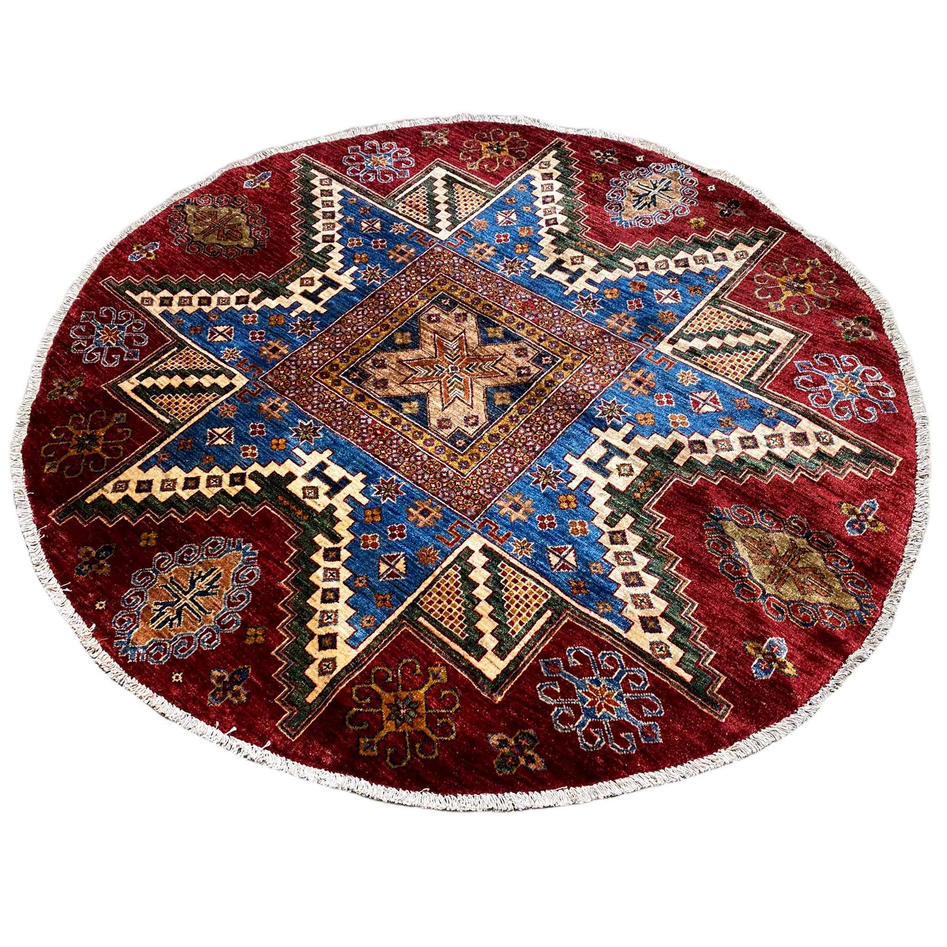 Khorjin-Teppich, Rot & Blau, 180x180 cm - German Carpet Shop