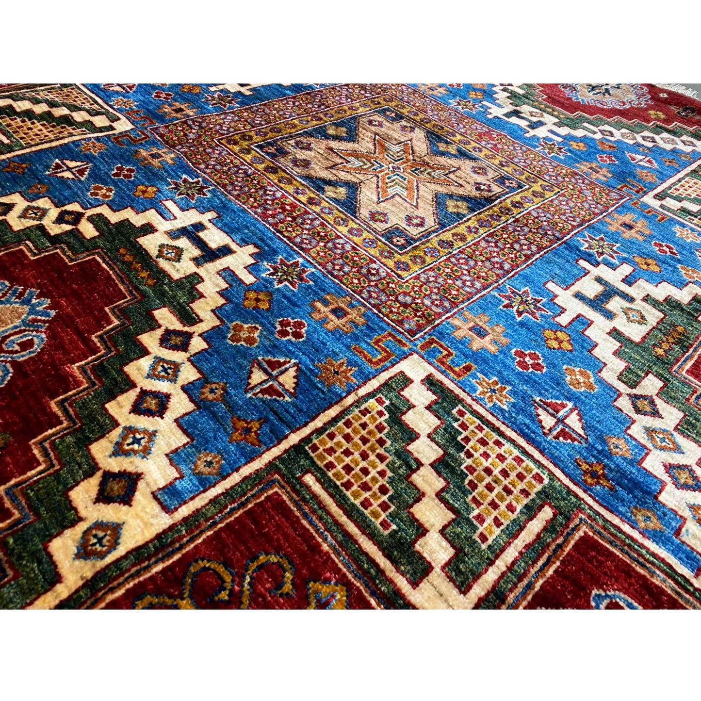Khorjin-Teppich, Rot & Blau, 180x180 cm - German Carpet Shop