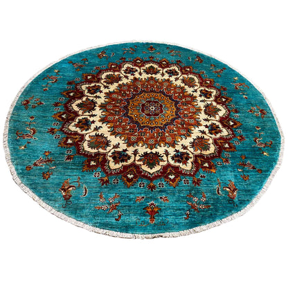 Khorjin-Teppich in Türkis und Rot, 173x172 cm - German Carpet Shop