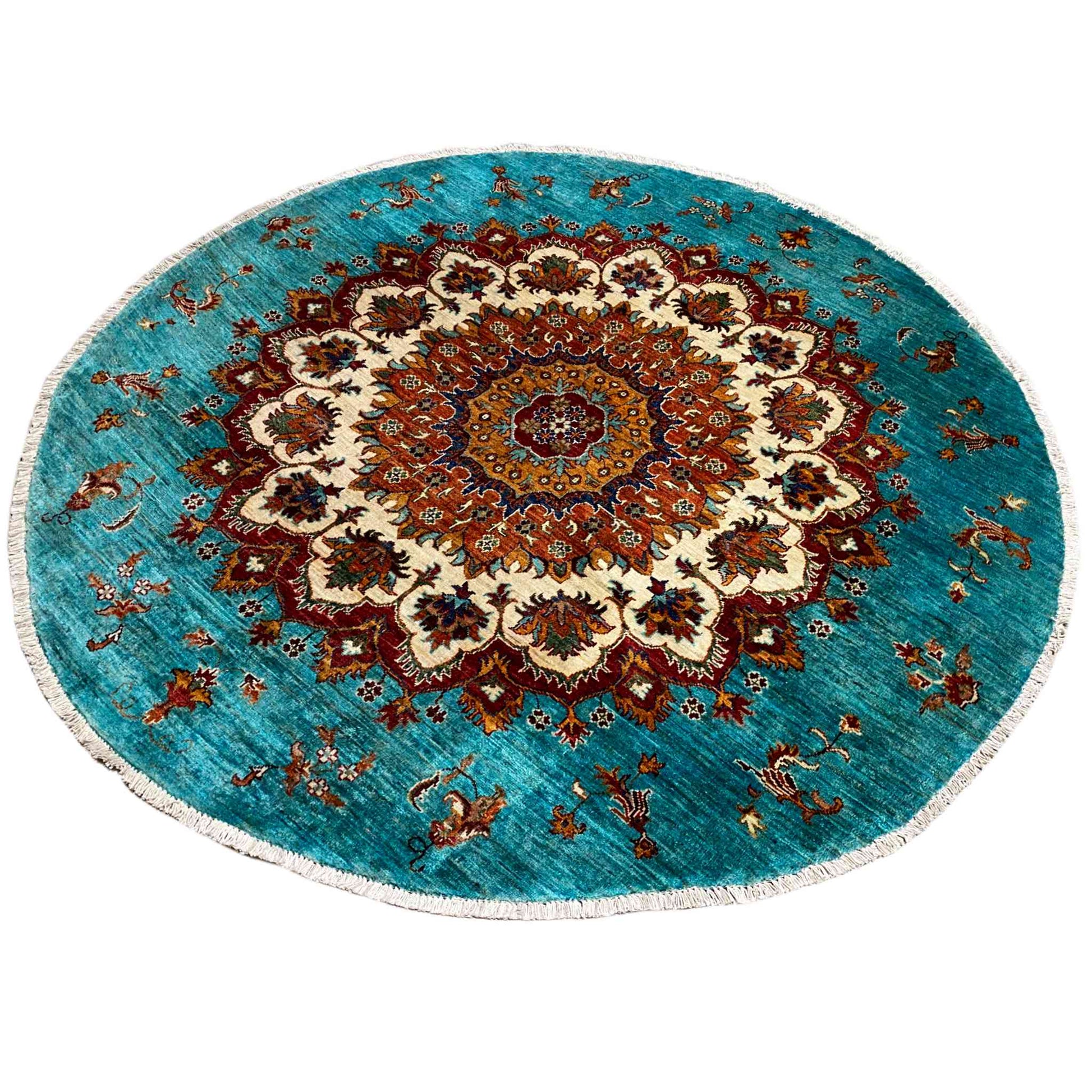 Khorjin-Teppich in Türkis und Rot, 173x172 cm - German Carpet Shop