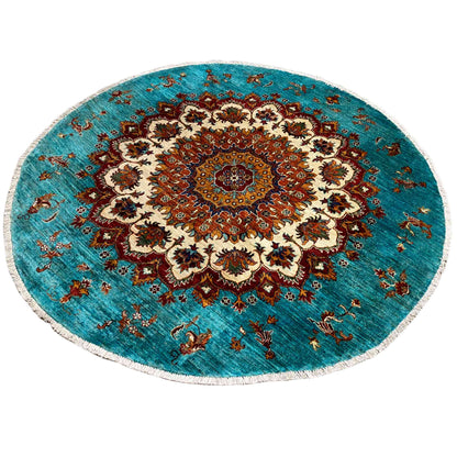 Khorjin-Teppich in Türkis und Rot, 173x172 cm - German Carpet Shop