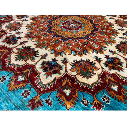 Khorjin-Teppich in Türkis und Rot, 173x172 cm - German Carpet Shop