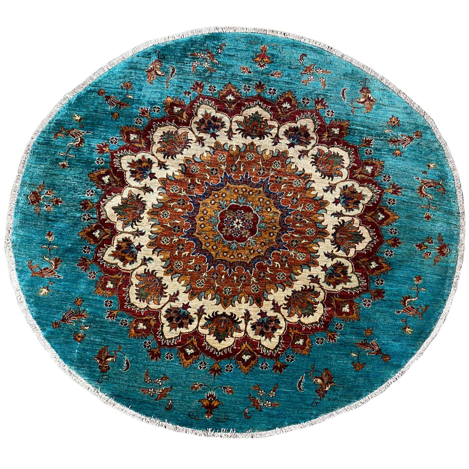 Khorjin-Teppich in Türkis und Rot, 173x172 cm - German Carpet Shop