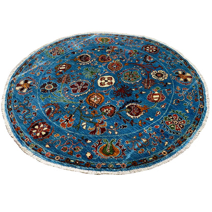 Khorjin-Wollteppich mit blauem Blumenmuster, 180x180 cm - German Carpet Shop