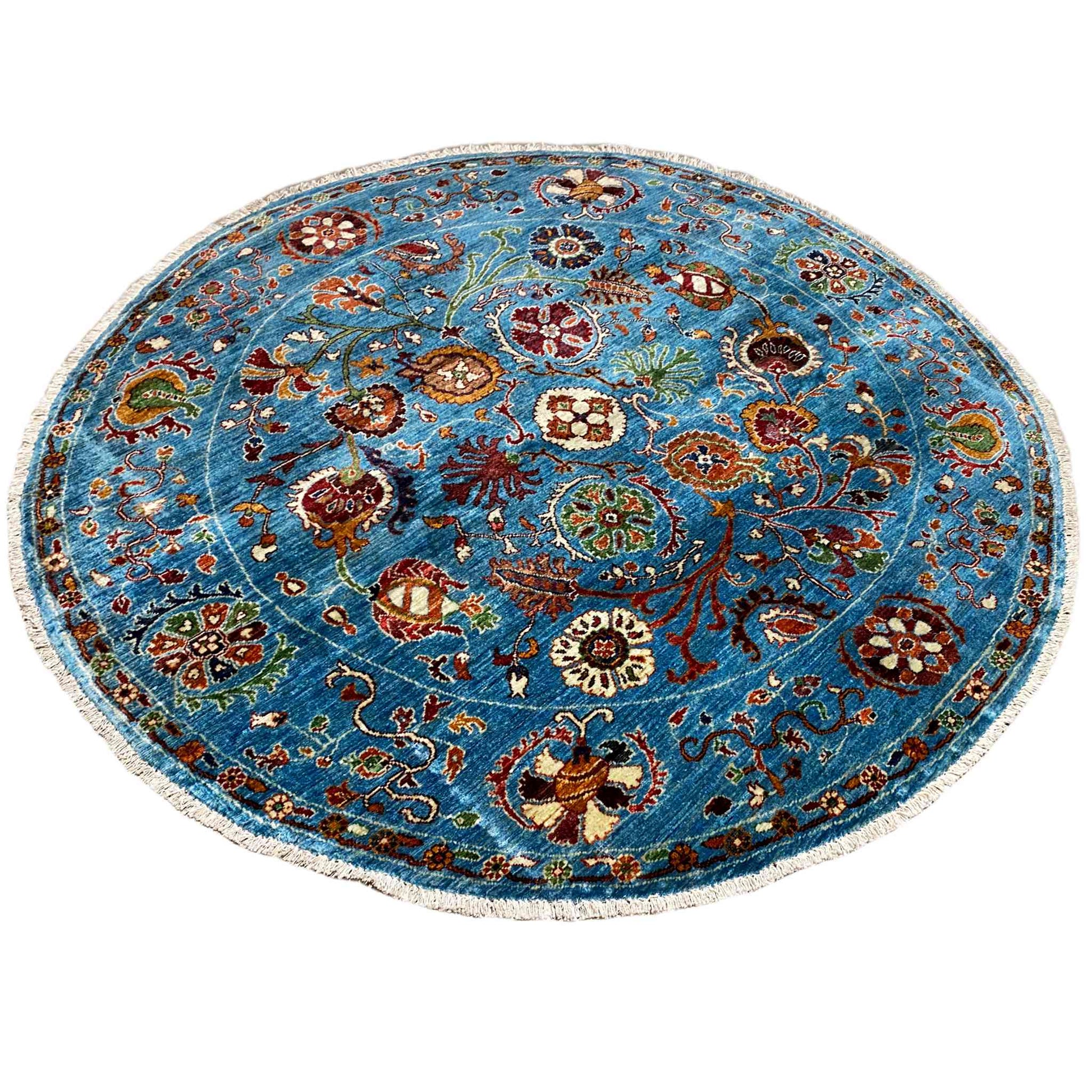 Khorjin-Wollteppich mit blauem Blumenmuster, 180x180 cm - German Carpet Shop