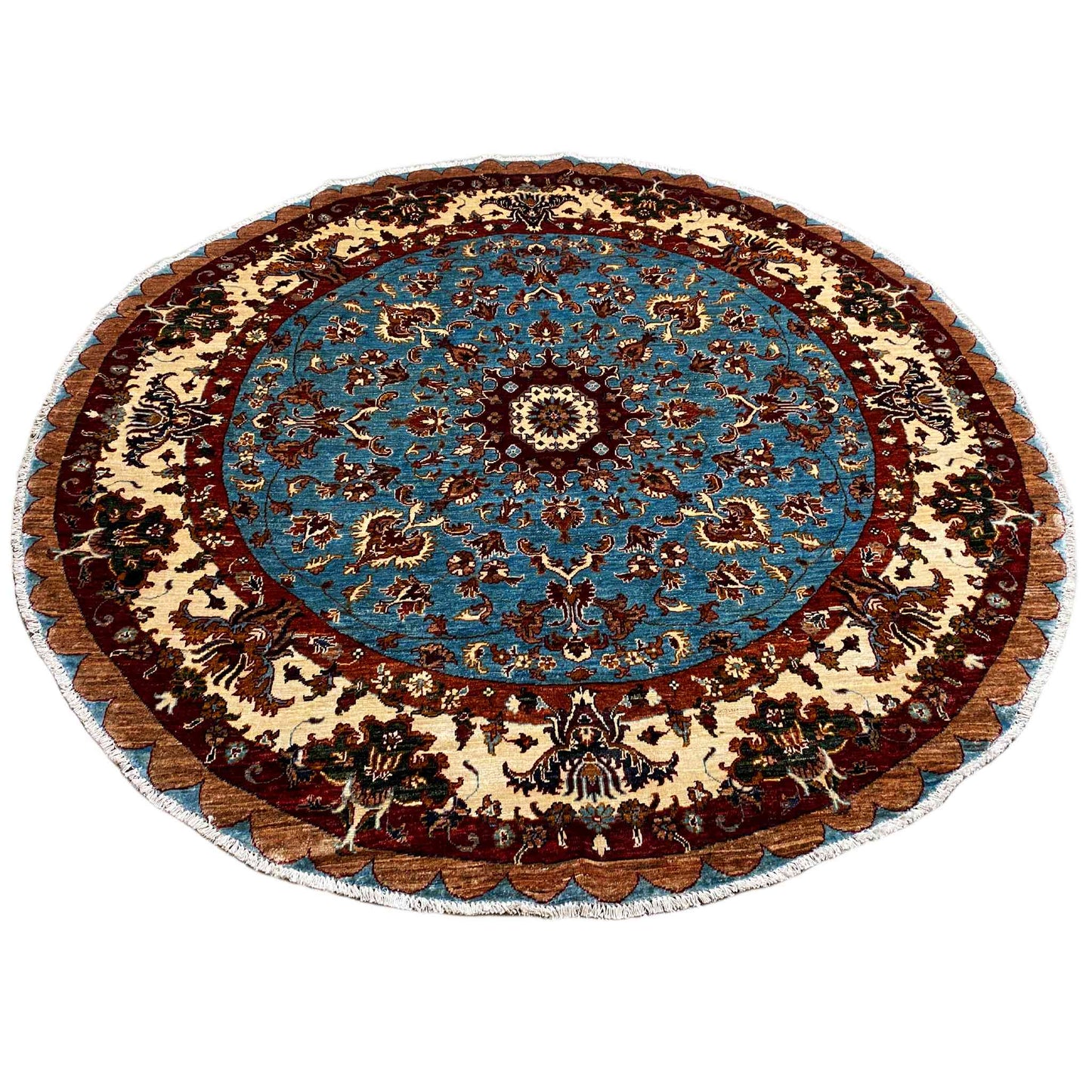 Khorjin-Wollteppich, Blau & Beige, 203x203 cm - German Carpet Shop