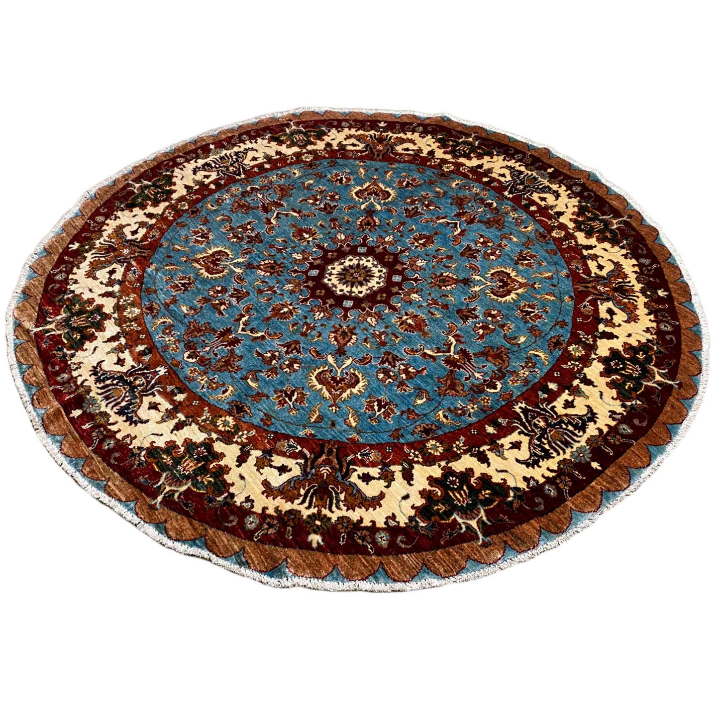 Khorjin-Wollteppich, Blau & Beige, 203x203 cm - German Carpet Shop