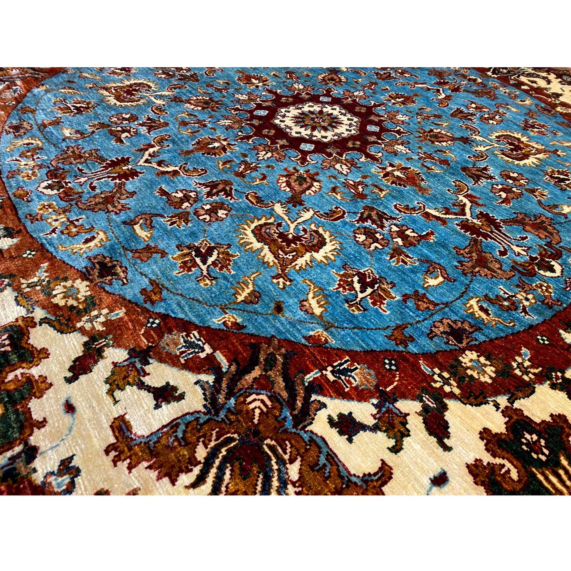 Khorjin-Wollteppich, Blau & Beige, 203x203 cm - German Carpet Shop