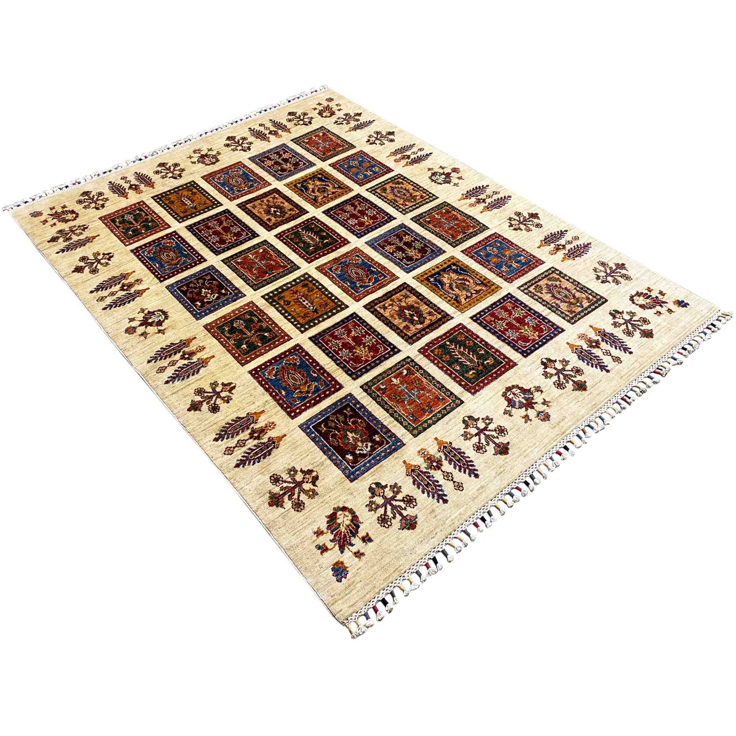 Khorjin Teppich - Creme & Mehrfarbige Quadrate, 200x154 cm - German Carpet Shop