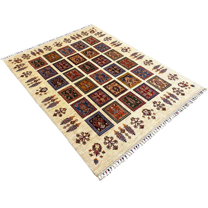 Khorjin Teppich - Creme & Mehrfarbige Quadrate, 200x154 cm - German Carpet Shop