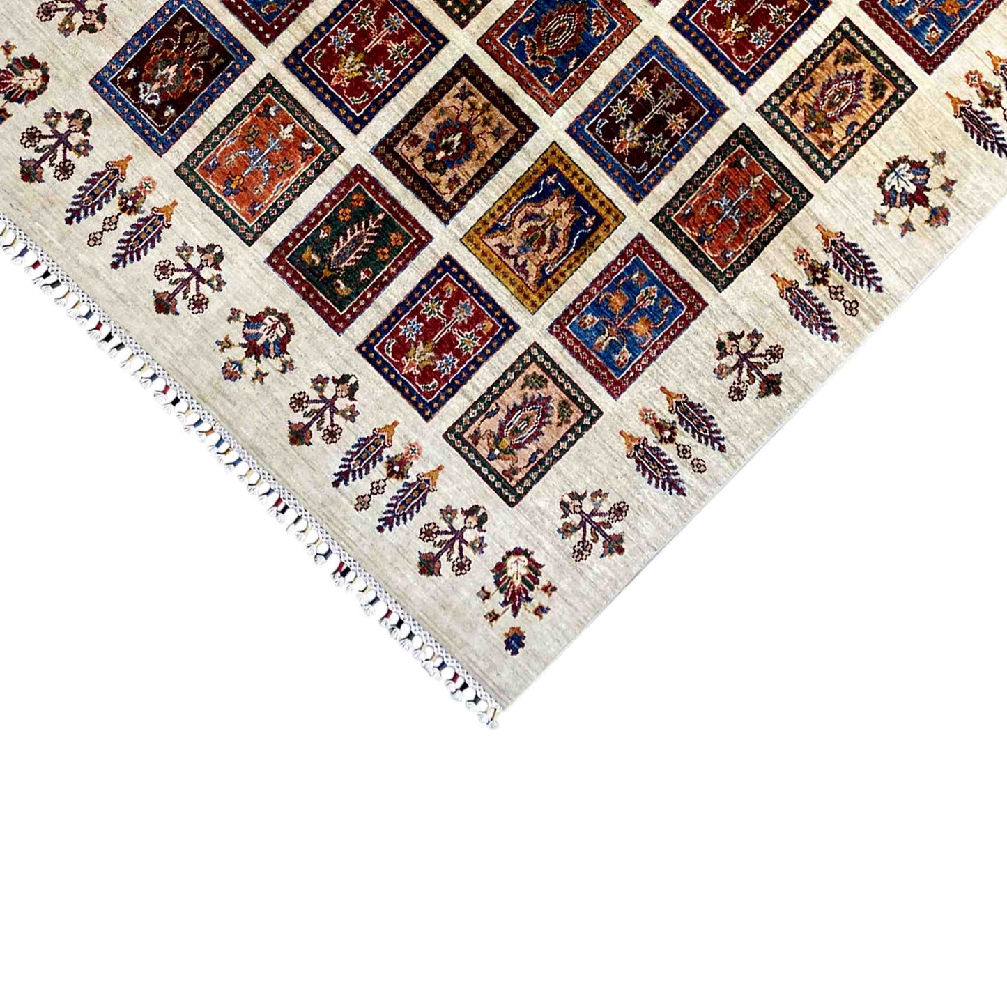 Khorjin Teppich - Creme & Mehrfarbige Quadrate, 200x154 cm - German Carpet Shop