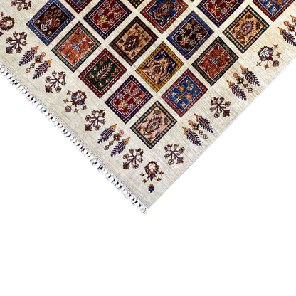 Khorjin Teppich - Creme & Mehrfarbige Quadrate, 200x154 cm - German Carpet Shop