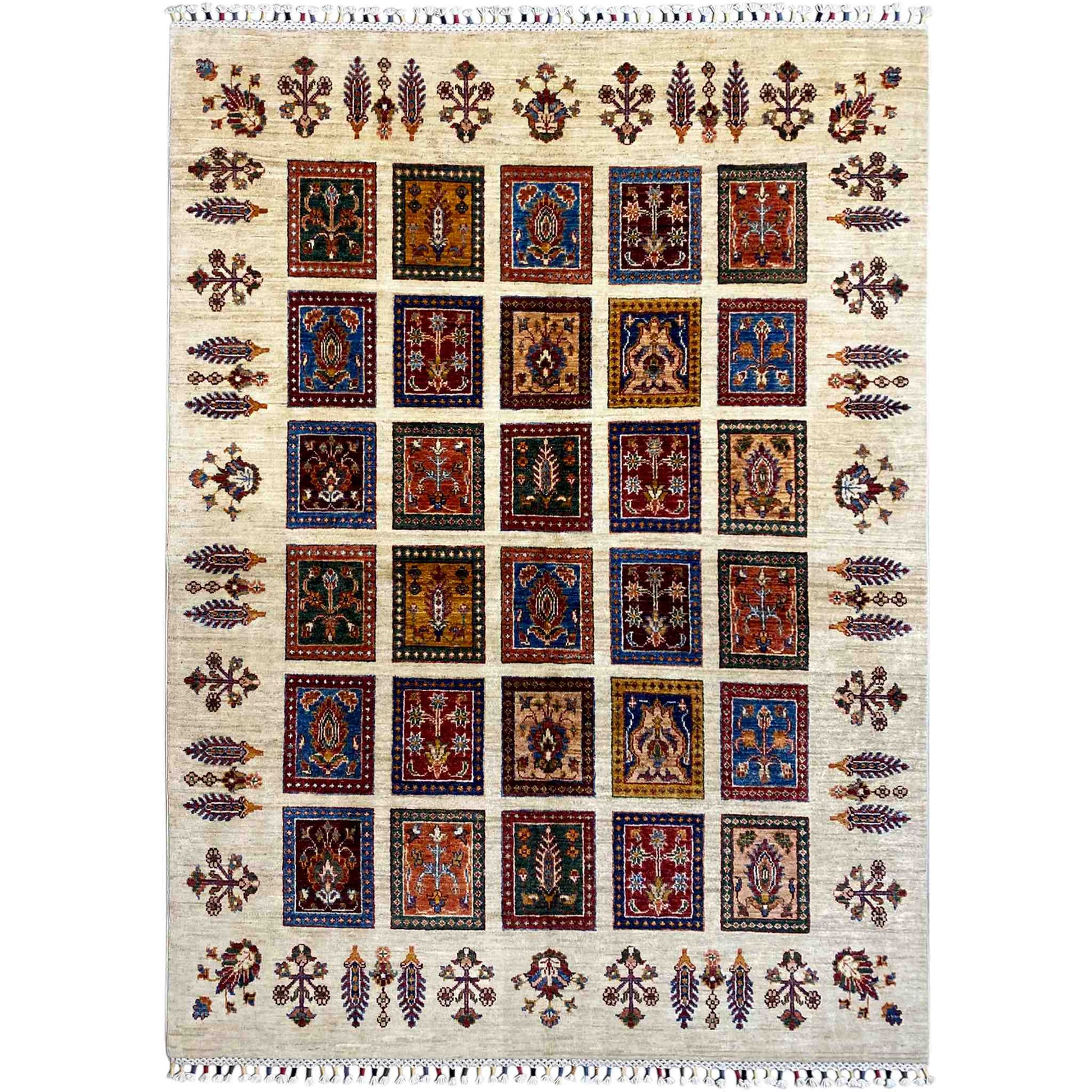 Khorjin Teppich - Creme & Mehrfarbige Quadrate, 200x154 cm - German Carpet Shop