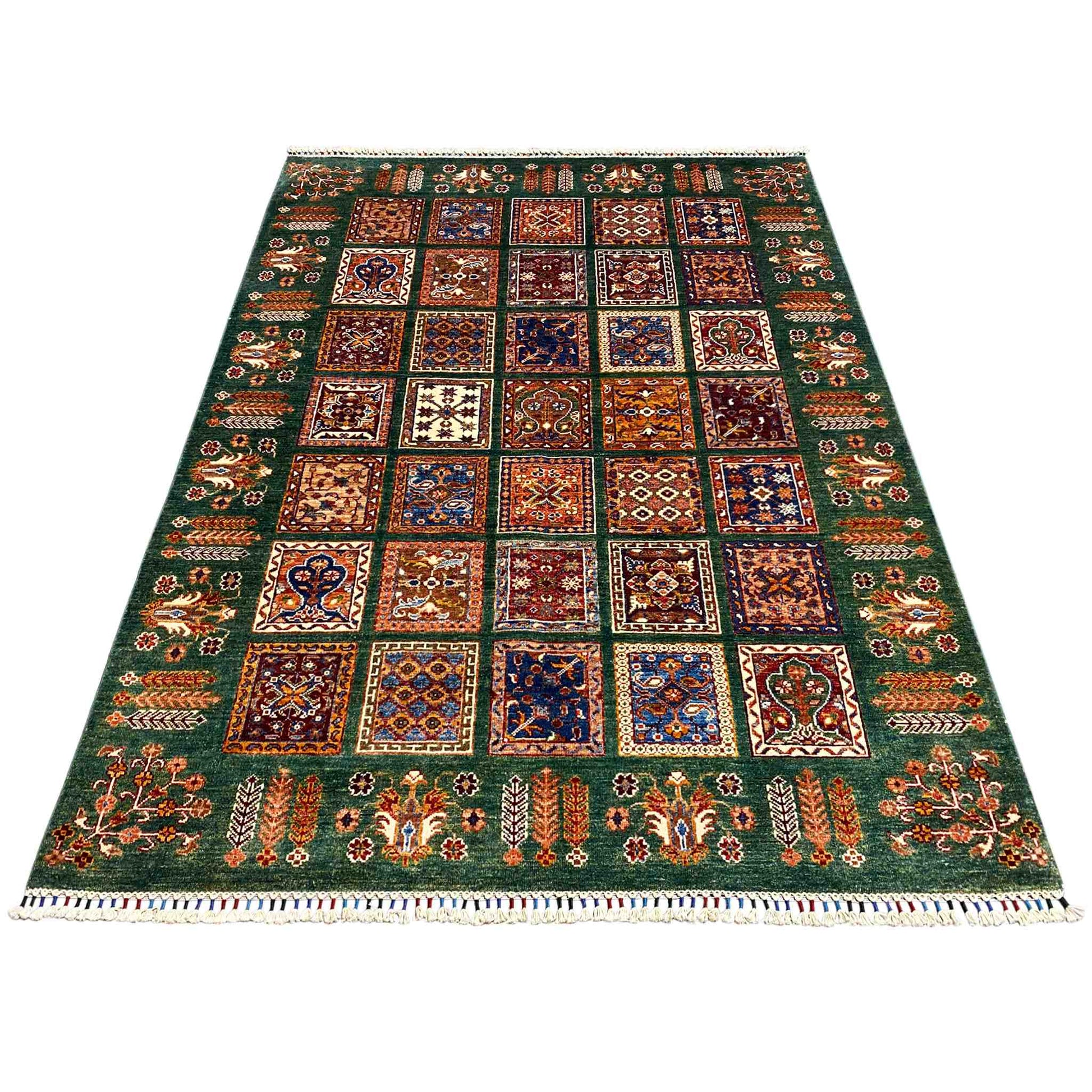 Handgeknüpfter Khorjin Teppich - Grüner Wollteppich, 212x159 cm - German Carpet Shop