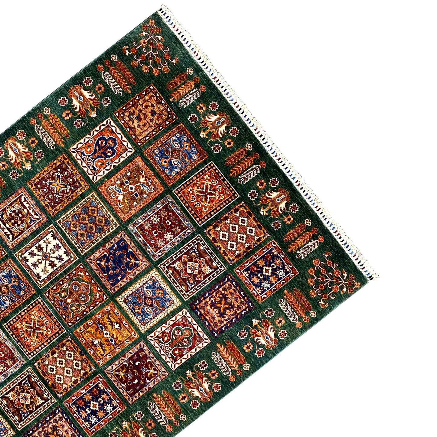 Handgeknüpfter Khorjin Teppich - Grüner Wollteppich, 212x159 cm - German Carpet Shop