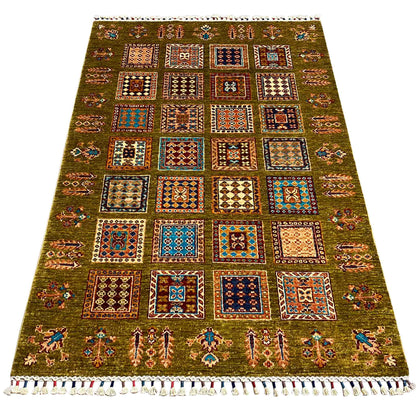 Afghanischer Khorjin Teppich, Olivgrün, 161x107 cm - German Carpet Shop