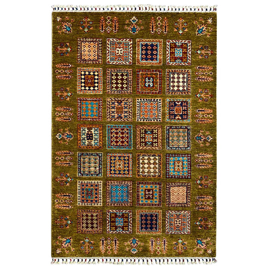 Afghanischer Khorjin Teppich, Olivgrün, 161x107 cm - German Carpet Shop
