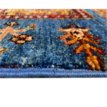 Khorjin Teppich - Blaues Feld mit geometrischen Mustern, 168x106 cm - German Carpet Shop
