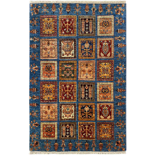 Khorjin Teppich - Blaues Feld mit geometrischen Mustern, 168x106 cm - German Carpet Shop