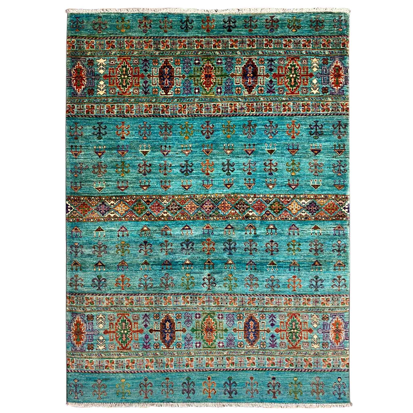 Afghan Khorjin Teppich, Teal, 201x153 cm - German Carpet Shop