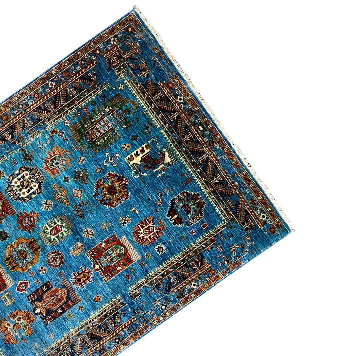 Afghan Khorjin Teppich, Blau, 199x157 cm - German Carpet Shop