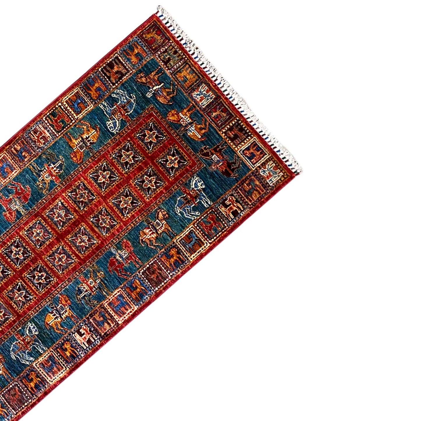 Afghan Khorjin Läufer Teppich – Blau & Rot, 256x85 cm - German Carpet Shop